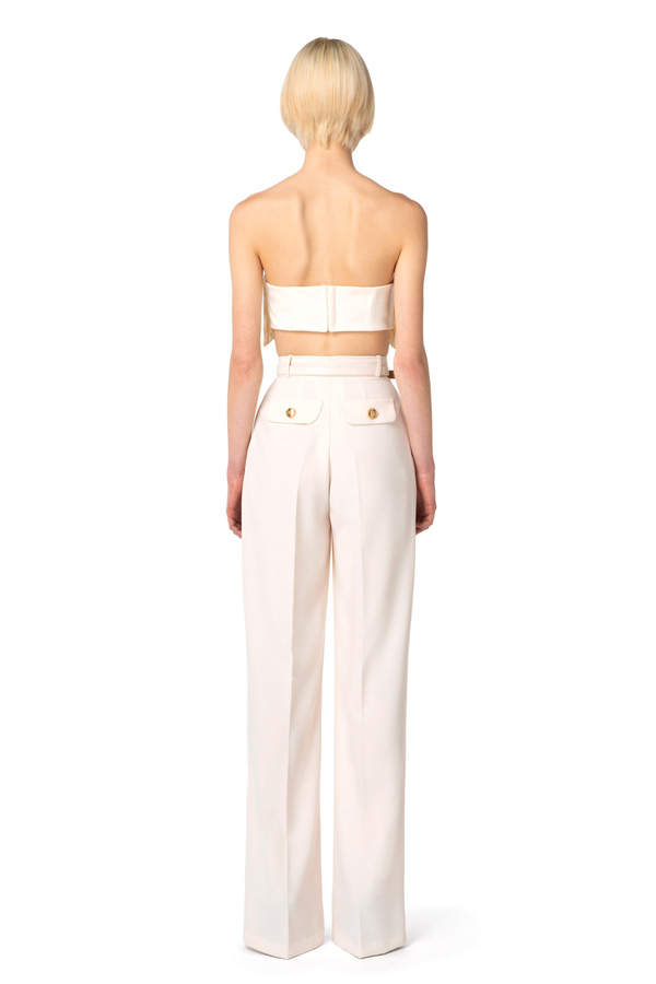 Palazzo trousers in crêpe fabric with belt - Elisabetta Franchi® Outlet