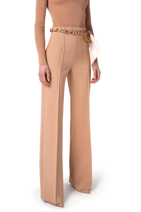 Pantalon palazzo en crêpe avec foulard - Elisabetta Franchi® Outlet