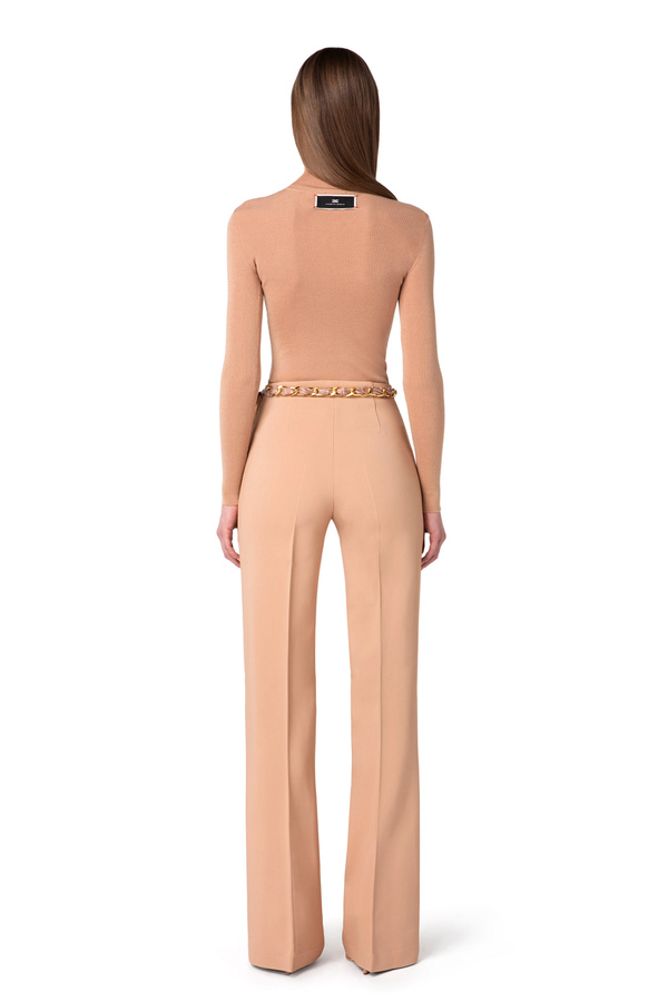 Palazzo-Hose aus Crêpe mit Tuch - Elisabetta Franchi® Outlet