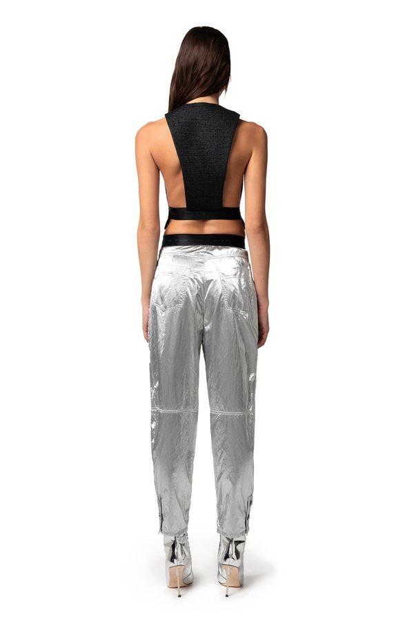 Metallic viscose boyfriend fit trousers - Elisabetta Franchi® Outlet