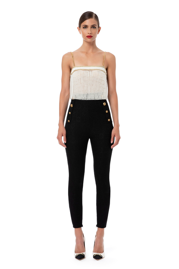 Slim fit high waist trousers in lace with floral pattern - Elisabetta Franchi® Outlet