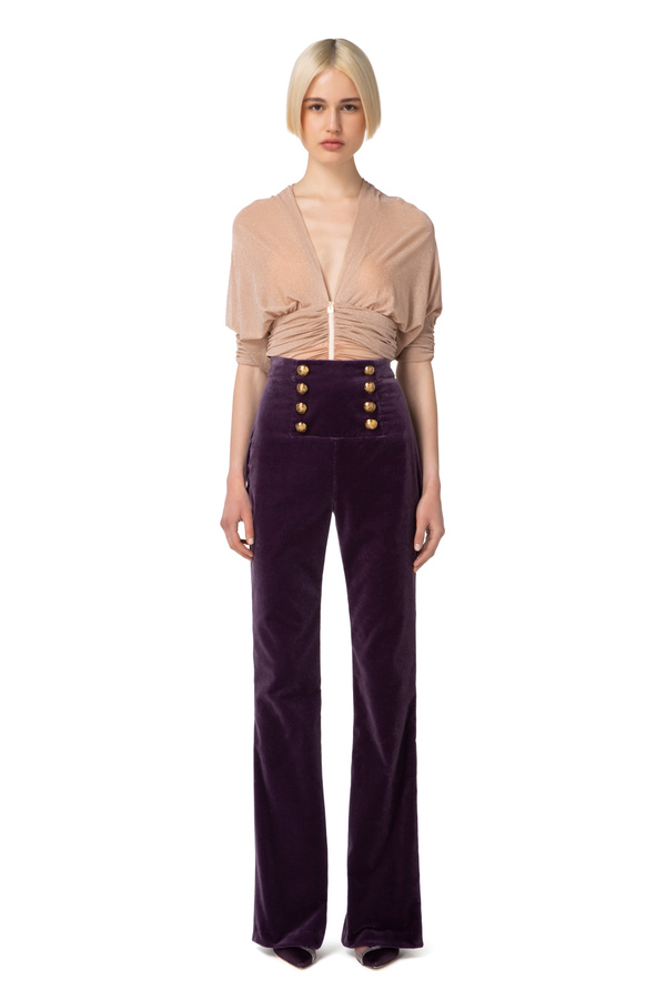 Pantalón palazzo de terciopelo con botones - Elisabetta Franchi® Outlet