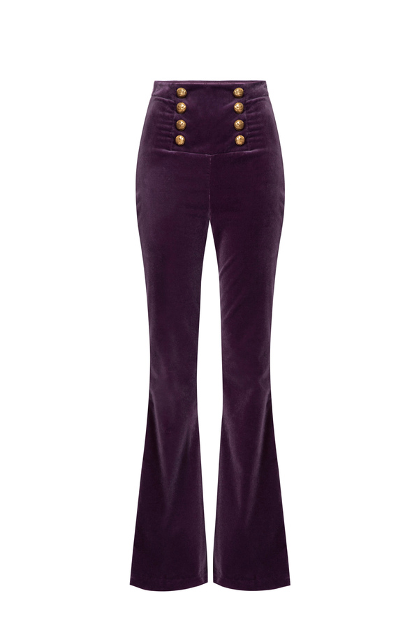 Pantalón palazzo de terciopelo con botones - Elisabetta Franchi® Outlet