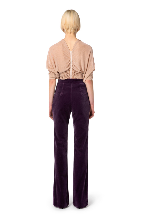 Pantalón palazzo de terciopelo con botones - Elisabetta Franchi® Outlet