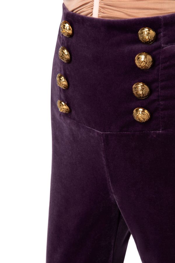 Palazzo trousers in velvet fabric with buttons - Elisabetta Franchi® Outlet