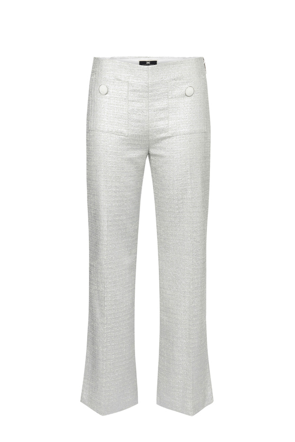 Pantalone dritto in tweed laminato - Elisabetta Franchi® Outlet