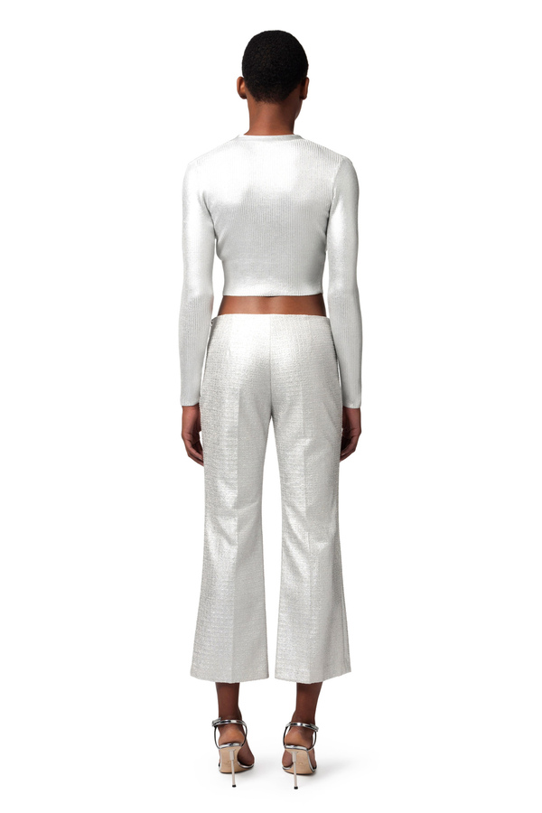 Pantalone dritto in tweed laminato - Elisabetta Franchi® Outlet