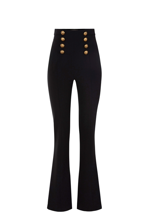 Palazzo trousers in crêpe fabric with buttons - Elisabetta Franchi® Outlet