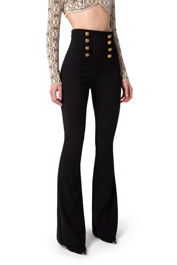 Palazzo trousers in crêpe fabric with buttons - Elisabetta Franchi® Outlet