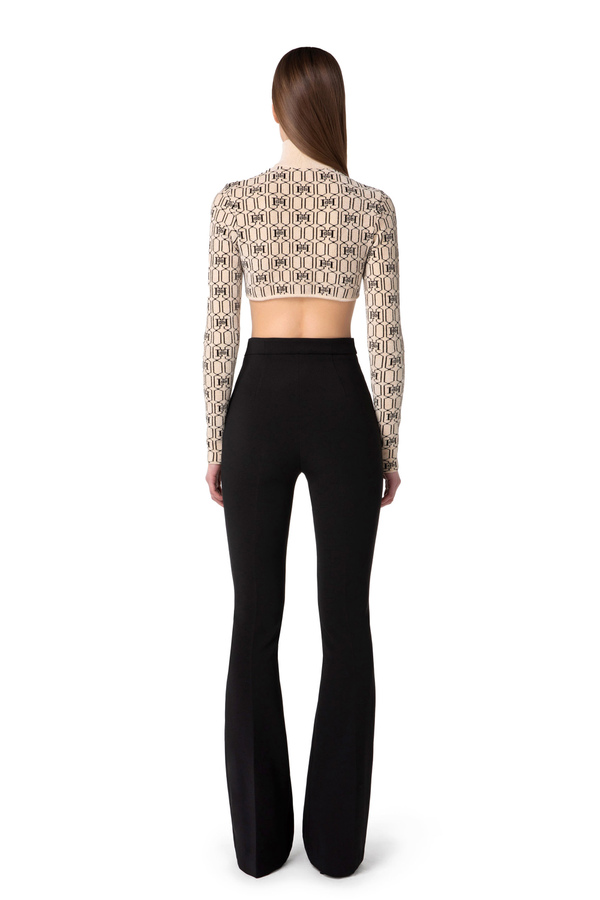 Palazzo trousers in crêpe fabric with buttons - Elisabetta Franchi® Outlet