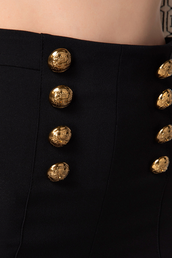 Palazzo trousers in crêpe fabric with buttons - Elisabetta Franchi® Outlet
