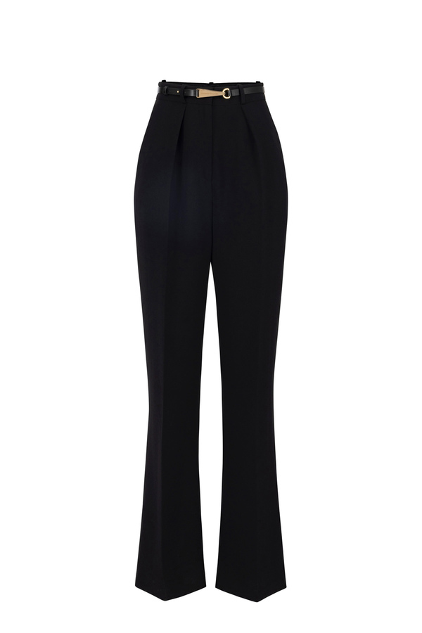 Straight trousers in lightweight crêpe fabric with snap hook - Elisabetta Franchi® Outlet