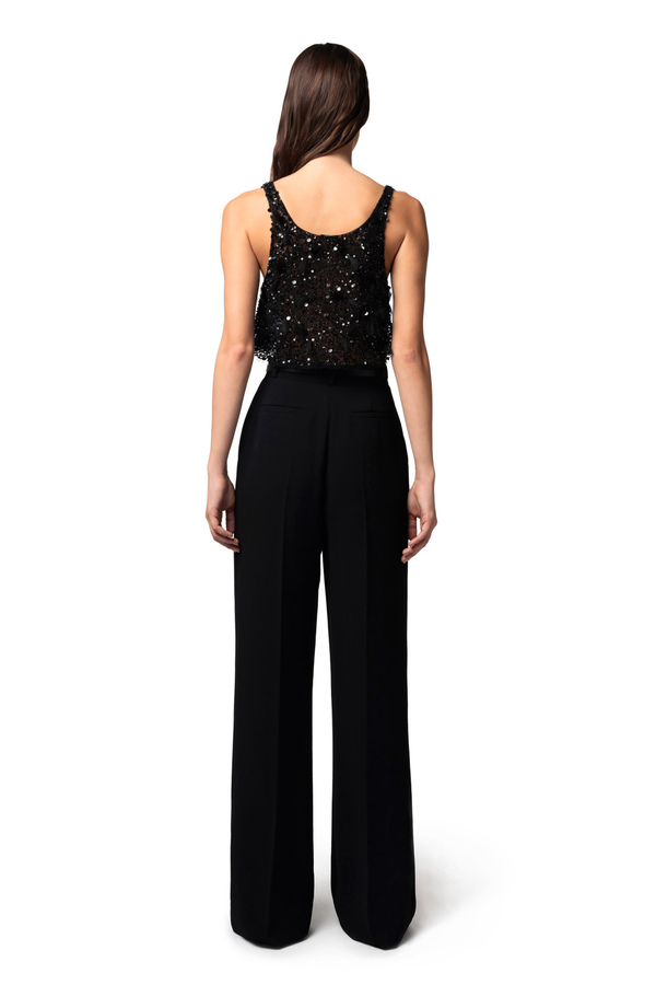 Straight trousers in lightweight crêpe fabric with snap hook - Elisabetta Franchi® Outlet