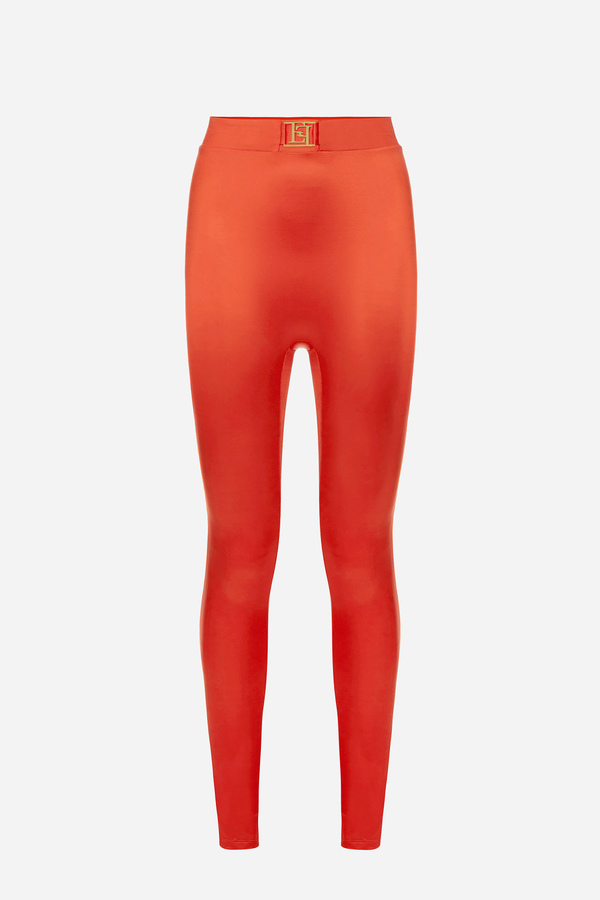 Lycra leggings with logo plaque - Elisabetta Franchi® Outlet