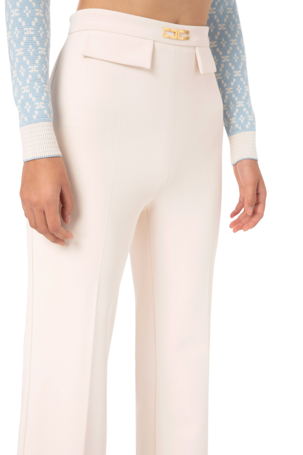 Pantalón de doble crepé elástico con corte palazzo - Elisabetta Franchi® Outlet