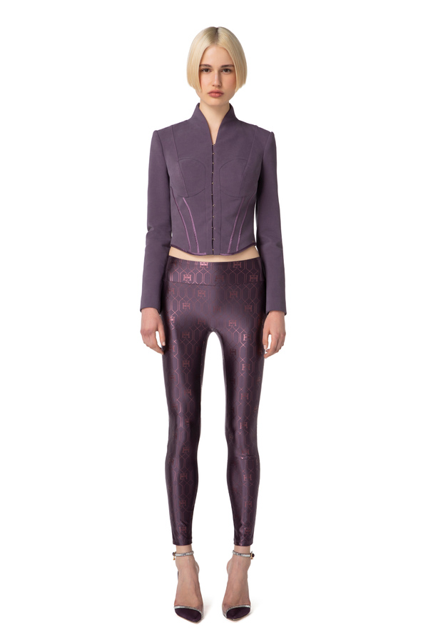 Lycra leggings with logo print - Elisabetta Franchi® Outlet