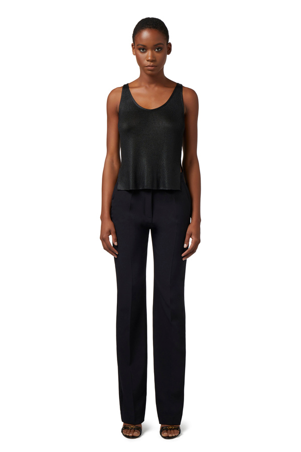 Straight trousers in lightweight crêpe fabric with satin band - Elisabetta Franchi® Outlet