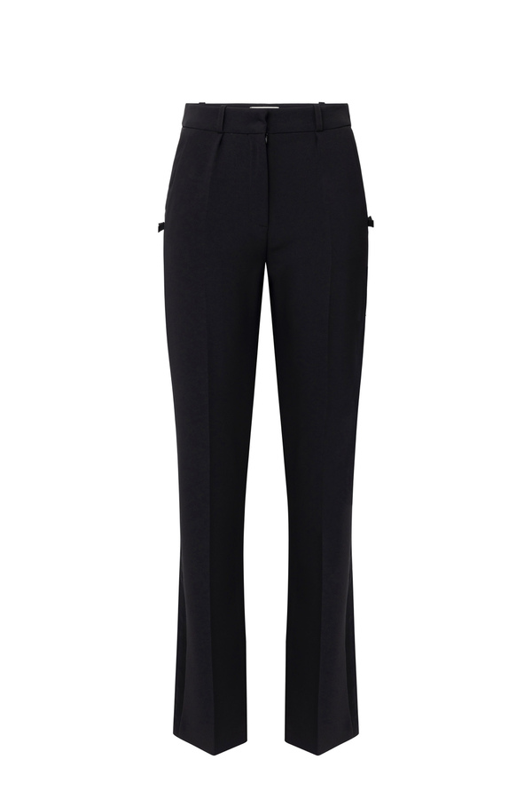 Straight trousers in lightweight crêpe fabric with satin band - Elisabetta Franchi® Outlet