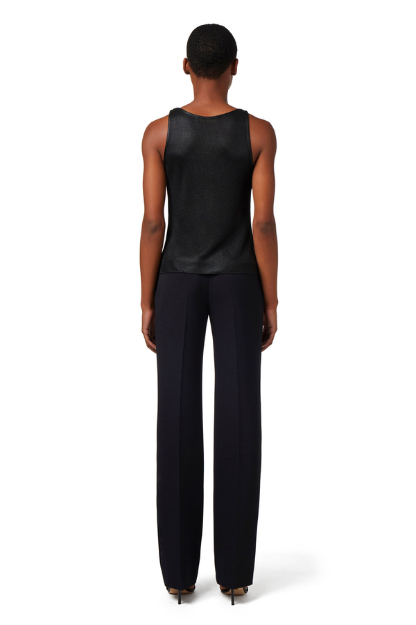 Straight trousers in lightweight crêpe fabric with satin band - Elisabetta Franchi® Outlet