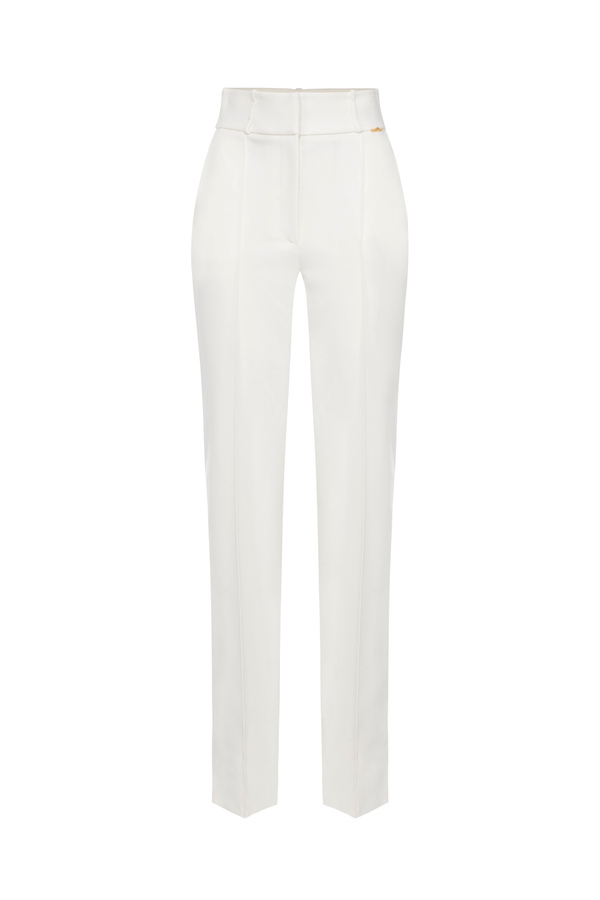 Trousers in diagonal weave technical fabric - Elisabetta Franchi® Outlet