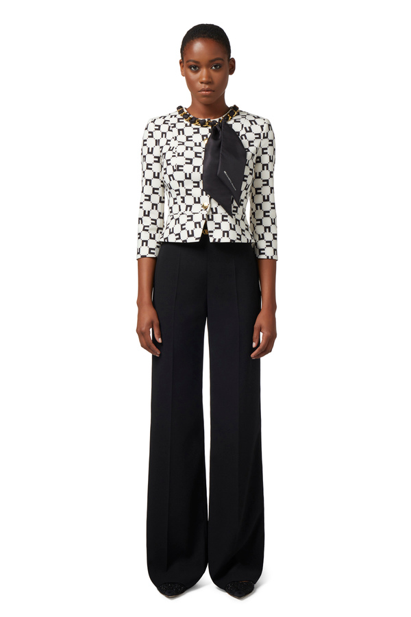 Palazzo trousers in flowing crêpe fabric with belt - Elisabetta Franchi® Outlet
