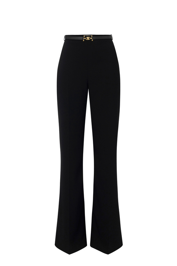 Palazzo trousers in flowing crêpe fabric with belt - Elisabetta Franchi® Outlet