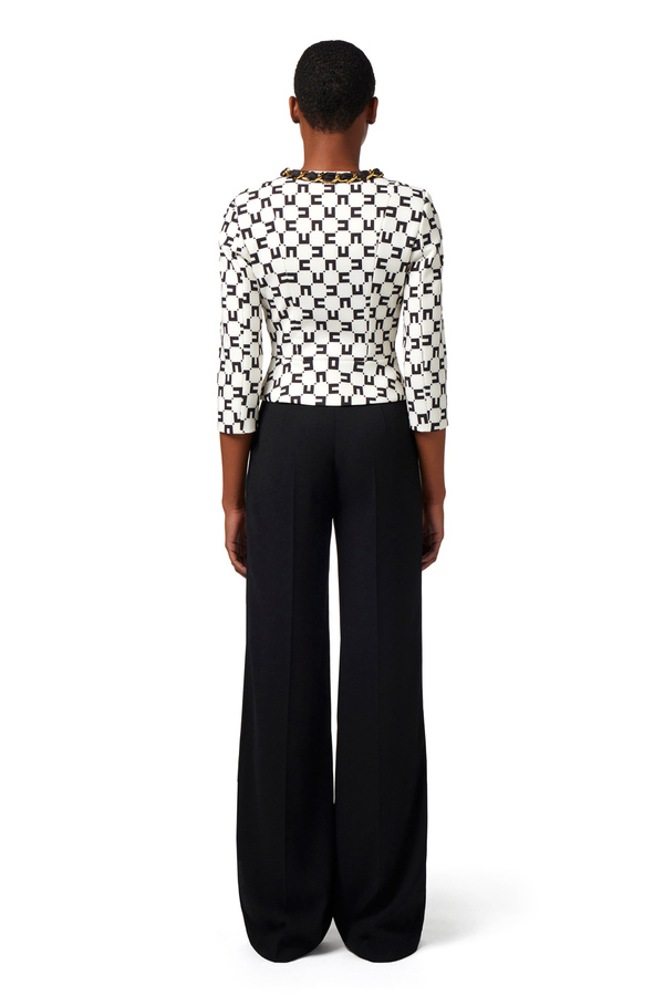 Palazzo trousers in flowing crêpe fabric with belt - Elisabetta Franchi® Outlet