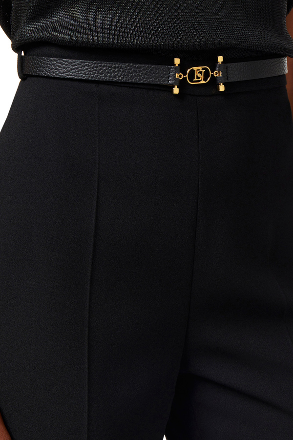 Palazzo trousers in flowing crêpe fabric with belt - Elisabetta Franchi® Outlet