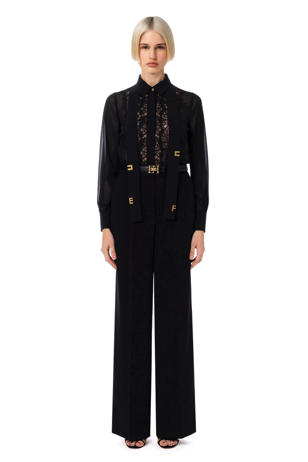 Palazzo trousers in crêpe fabric with belt - Elisabetta Franchi® Outlet