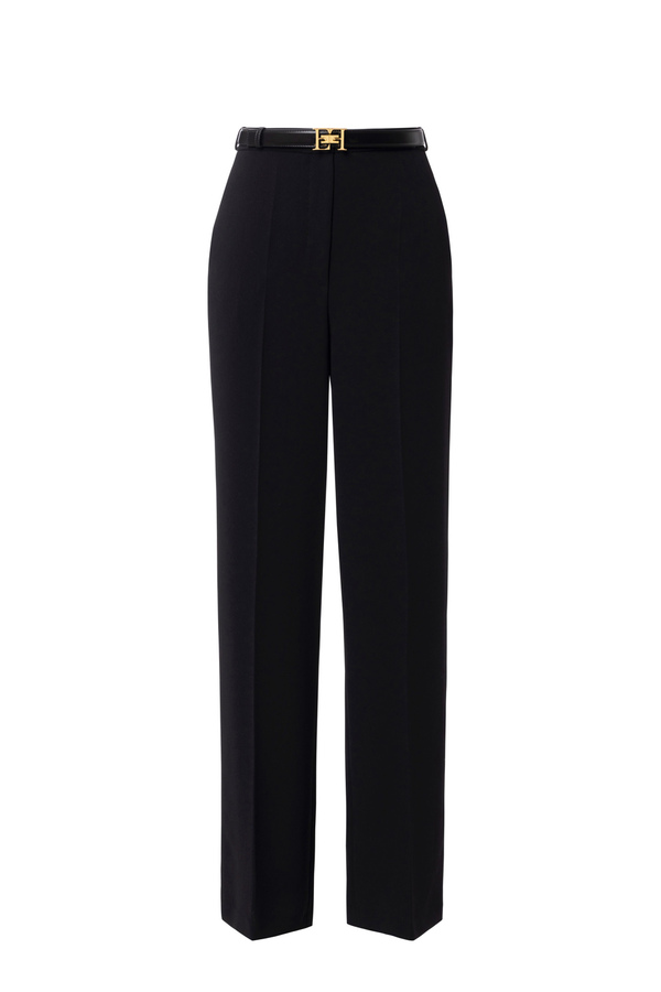 Palazzo trousers in crêpe fabric with belt - Elisabetta Franchi® Outlet