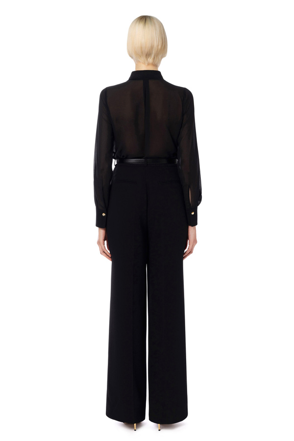 Palazzo trousers in crêpe fabric with belt - Elisabetta Franchi® Outlet
