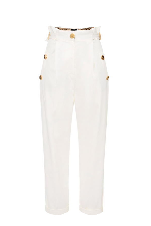 Trousers with waistband and two golden metal buckles - Elisabetta Franchi® Outlet