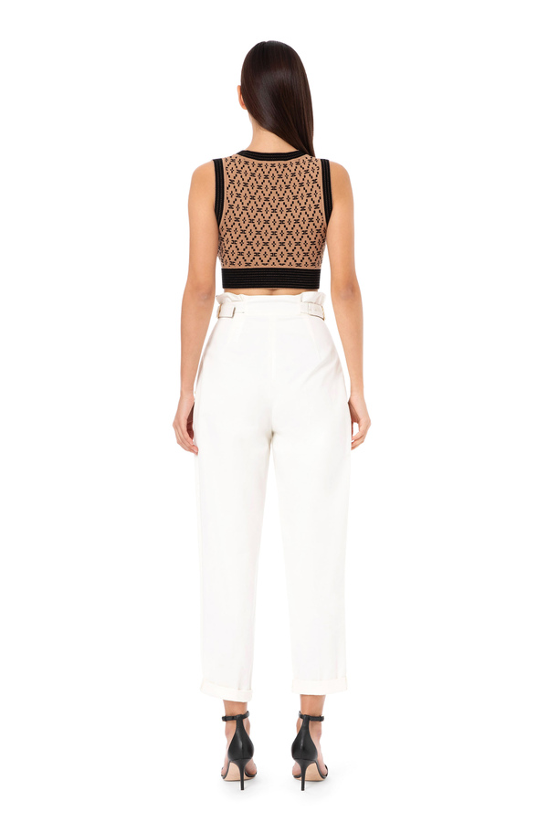 Trousers with waistband and two golden metal buckles - Elisabetta Franchi® Outlet