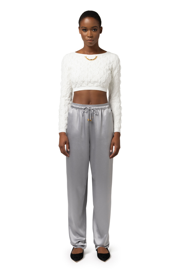 Jogger trousers in satin crêpe fabric - Elisabetta Franchi® Outlet