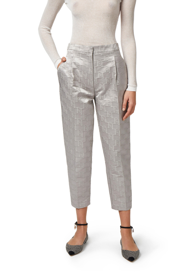 Straight trousers in jacquard satin with darts - Elisabetta Franchi® Outlet
