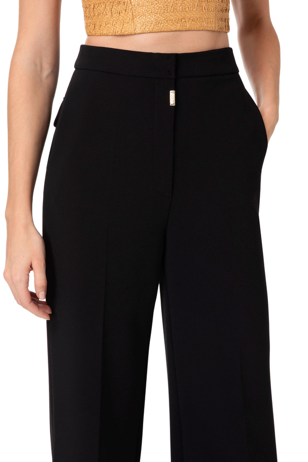 Bell-bottom trousers with logo turn-locks - Elisabetta Franchi® Outlet