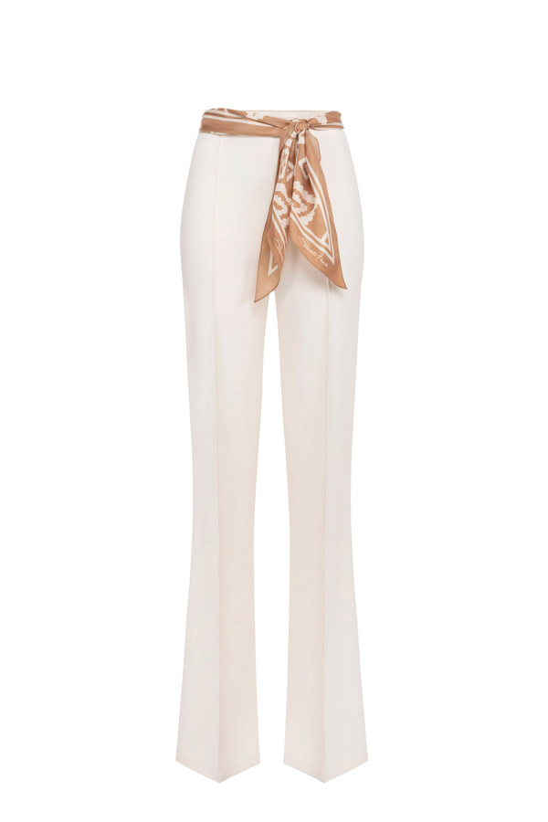 Bell-bottom trousers with foulard belt - Elisabetta Franchi® Outlet