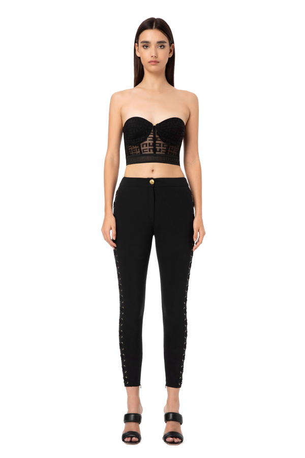 Skinny trousers with criss-cross pattern - Elisabetta Franchi® Outlet