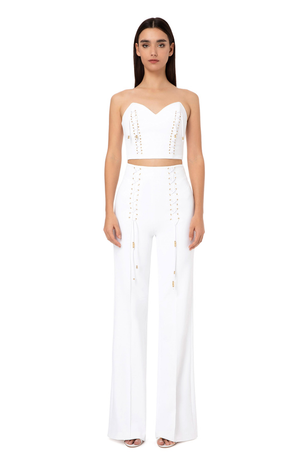 Bell-bottom trousers with criss-cross pattern - Elisabetta Franchi® Outlet