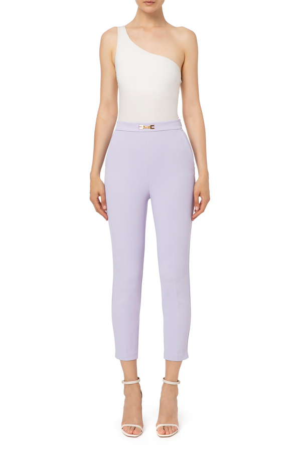 Trousers with straight leg and logoed belt - Elisabetta Franchi® Outlet