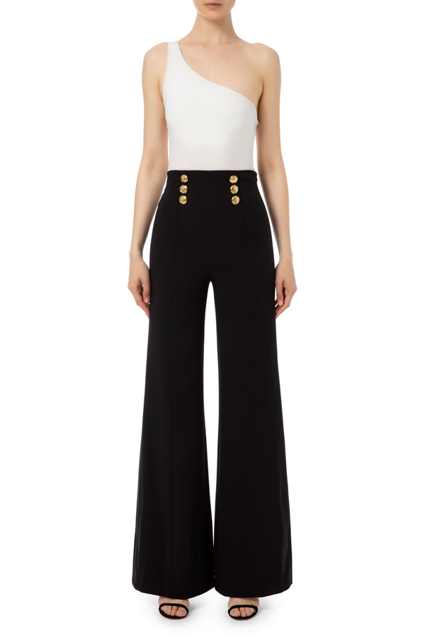 Trousers with straight leg and logoed belt - Elisabetta Franchi® Outlet