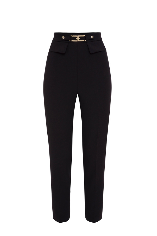 Trousers with light gold logo - Elisabetta Franchi® Outlet