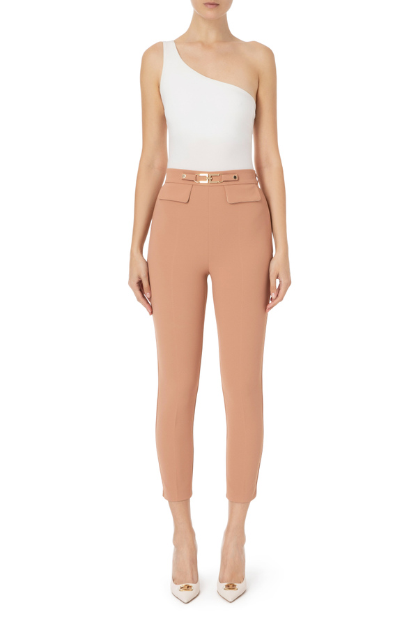 Trousers with light gold logo - Elisabetta Franchi® Outlet
