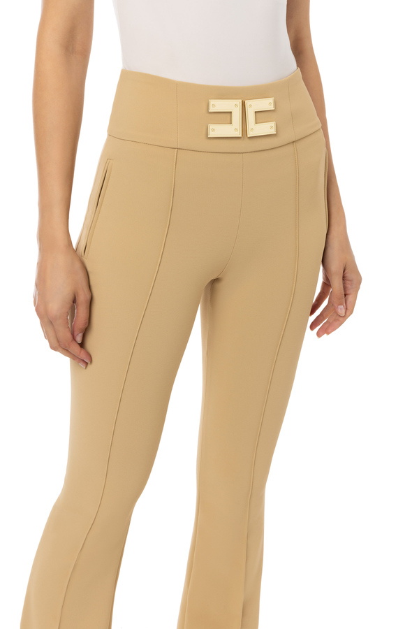Bell-bottom trousers with plaque in the waistline - Elisabetta Franchi® Outlet