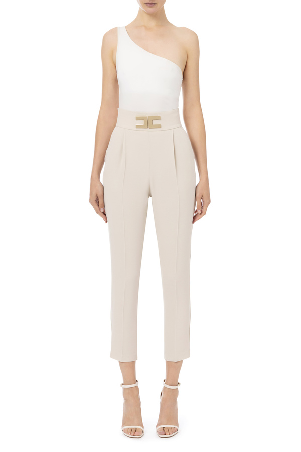 Straight trousers with logo plaque - Elisabetta Franchi® Outlet