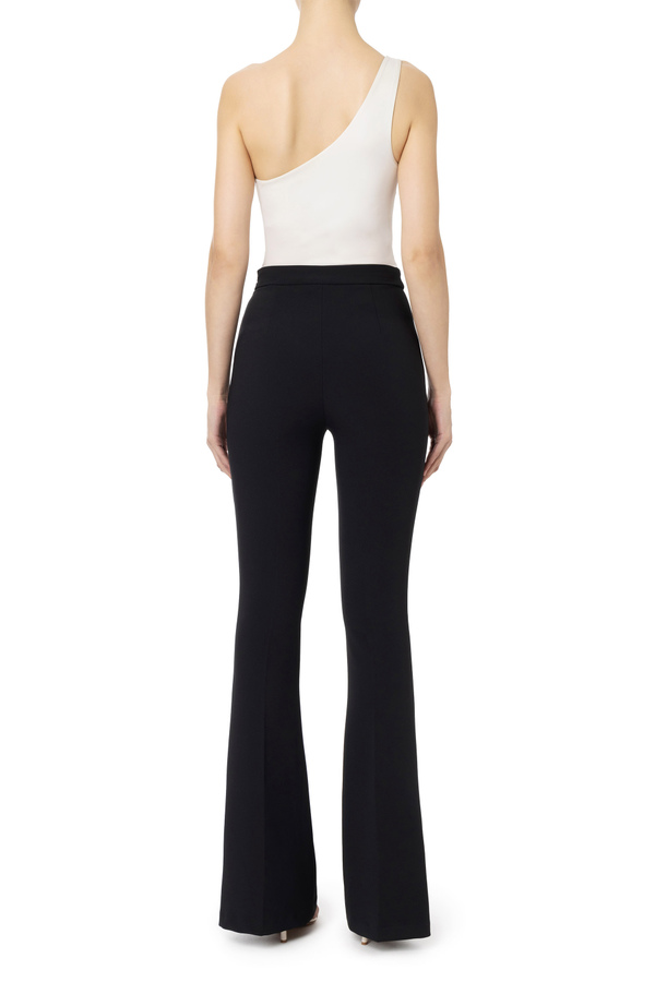Palazzo trousers in crêpe fabric with metal plate - Elisabetta Franchi® Outlet