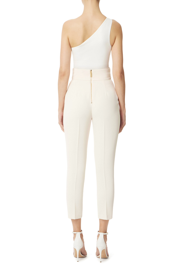 Straight pants in crêpe fabric with logo - Elisabetta Franchi® Outlet