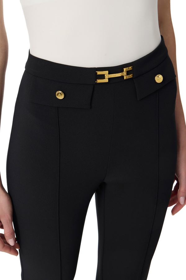 Pantalon droit en crêpe avec mors de cheval - Elisabetta Franchi® Outlet