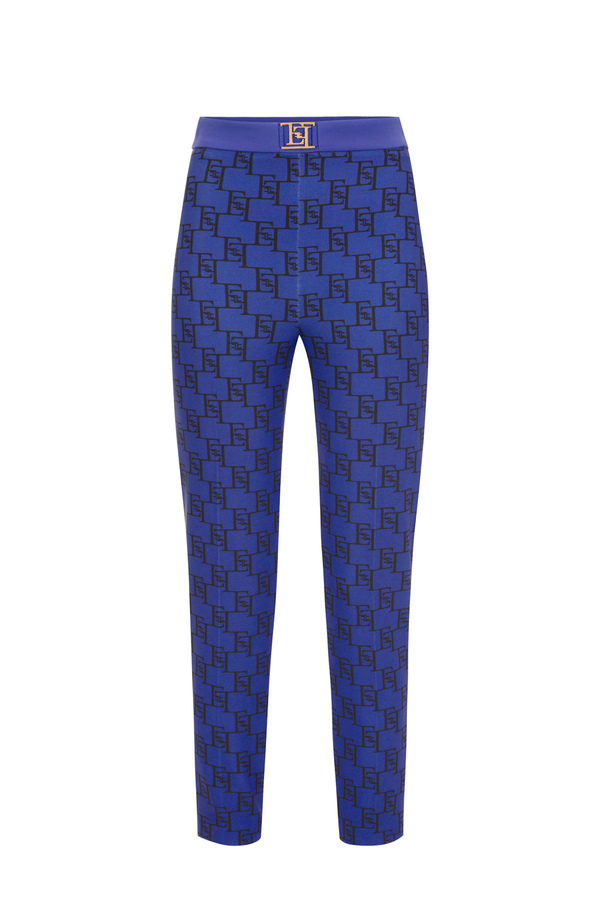 Straight fit trousers in stretch crêpe fabric with logo print - Elisabetta Franchi® Outlet