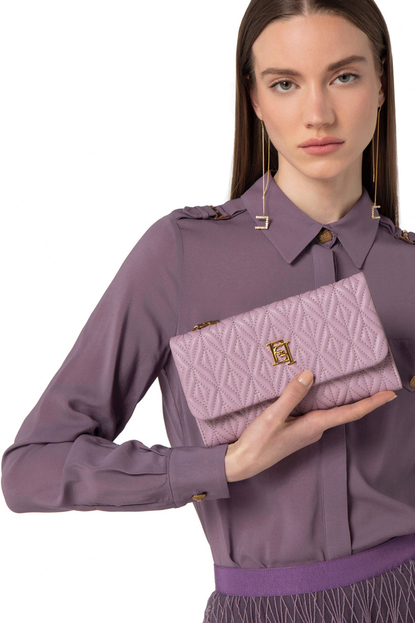 Diamond-patterned eco-nappa wallet - Elisabetta Franchi® Outlet